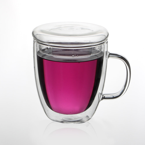 [로하티]바오 뚜껑 유리컵(430ml) 이중유리 머그컵