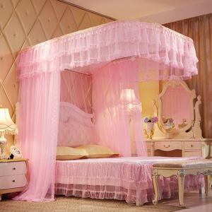레일형 침대모기장(150x200cm)(핑크) 레이스모기장