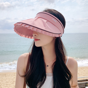 프릴리즈 크로스백 썬캡 여름 와이드 챙 모자 핑크