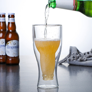 [로하티] 거꾸로 이중유리 맥주컵 내열유리 음료 물컵